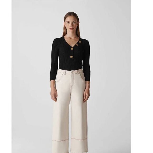 WHISTLES Button Detail Ribbed Sweater in black size - Picture 1 of 11